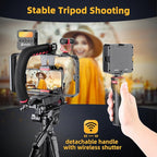 Zeadio Smartphone Camera Stabilizer Kit, Portable Handle Grip Handheld Video Rig with RGB Video Light and Microphone, Fits for All Camcorder, Camera, DSLR and All iPhone and Android Smartphones