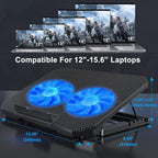 LIENS Laptop Cooling Pad with Adjustable Height Two 5.1 Inches Fan 2 USB Ports Suitable for 12"-15.6" Laptops（Black）