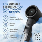 Valo Portable Rechargeable Fan - Mini Cooling Fan for Travel, USB Desk Personal Fan with 4 Speeds, 50ml Tank for Water Cooling Technology, Quiet Operation, 2,000 mAh Battery - Midnight Black