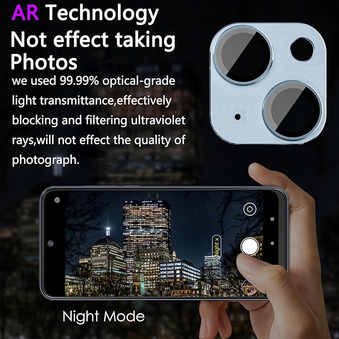 2 Pack Camera Lens Protector for iPhone 14 / iPhone 14 Plus,[Not Easy to Breakn ] AR Tempered Glass Strong Adsorption Metal Camera Cover Screen-blue