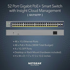 NETGEAR 52-Port PoE Gigabit Ethernet Smart Switch (GS752TP) - Managed, Optional Insight Cloud Management, 48 x PoE+ @ 380W, 4 x 1G SFP, Desktop or Rackmount, and Limited Lifetime Protection