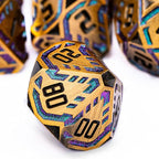 Metal DND Sci-fi Dice Set 7PCS Stripe Polyhedral Dice for Dungeons Dragons RPG Role Playing Game, Glitter D and D Dice with Gift Box D6 D8 D10 D12 D20 (Ancient Gold&Green Purple)