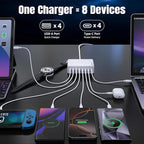 200W GaN III 8-Ports USB C Fast Charger, Type C Block, QC4.0 Fast Phone Charging Station Hub PD 65W Laptop Charger Power Adapter for iPad/Air/Pro iPhone 16/15 MacBook Pro/Air, Galaxy Phones, Tablet