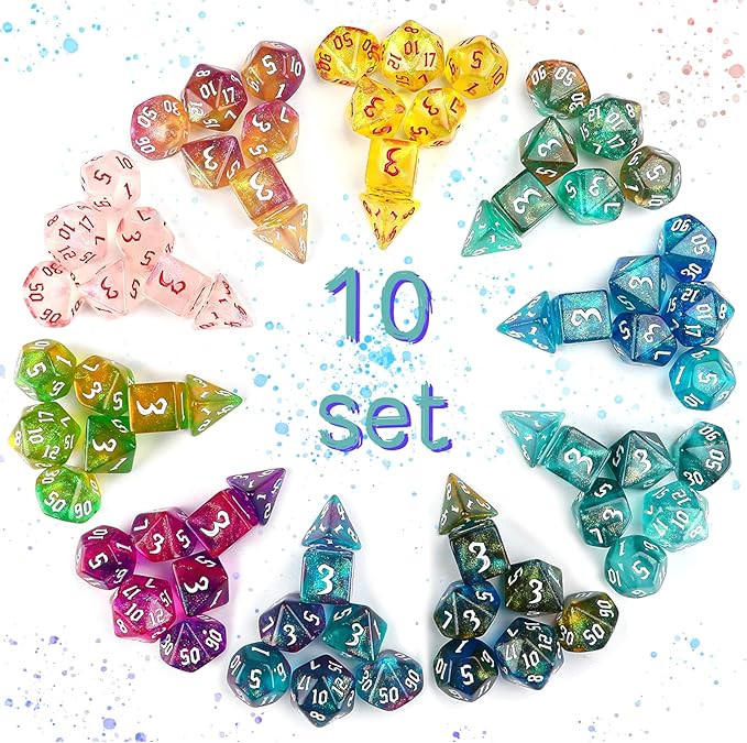 DND Dice Set, Surhugvy 10 X 7 (70 Pieces) Polyhedral Dice Set for Dungeons and Dragons DND RPG MTG Table Games with 10 Pack Black Bags