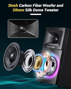 SW203 4.0 Computer Speakers - 60W 4-Way DSP Control 3D Immersive Sound - 3" Carbon Fiber Woofer & 20mm Silk Dome Tweeter - 24bit DAC USB/Bluetooth 5.4/AUX - Studio-Grade Audio (Pair, Black)
