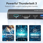 USB C Adapter HDMI USB Multiport Hub,8 in 2 Accessories with HDMI,Thunderbolt 3,USB C and 3 USB A 3.0 Data Ports SD TF Card Reader, Audio(Black)
