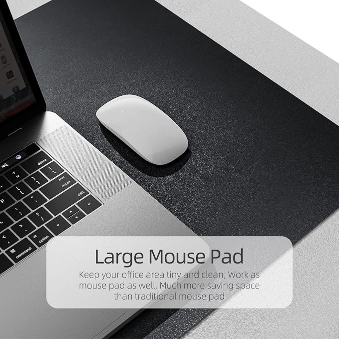 YSAGi Dual-Sided Desk Pad Protector, Waterproof Leather Desk Mat, Large Mouse Pad, Office Desk Pad Writing Pad (23.6" x 13.7", Black+Grey)