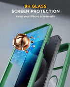 Miracase Magnetic for iPhone 15 Pro Max Case 6.7'' [Compatible with MagSafe] Full-Body Phone case with Built-in Glass Screen Protector& Camera Protector,Drop Proof 15 Pro Max Cover,Magnetic Green