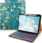 DTTO for iPad 11th (A16)/ 10th Generation Case with Keyboard (2025/2022), 7 Colors Backlit Wireless Detachable Keyboard Leather Folio Cover with Pencil Holder & Pocket, Blossom
