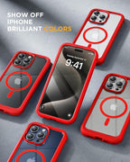 Miracase Magnetic for iPhone 15 Pro Case Full-Body Bumper Phone case with Built-in Glass Screen Protector& Camera Protector, Military Drop Proof 15 Pro Cover, Magnetic Red