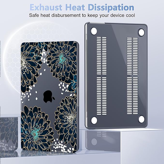 Case for MacBook Air 15 Inch 2025 2024 2023 Release M4 A3241 M3 A3114 M2 A2941, Hard Shell with Screen Protector & Keyboard Cover, Compatible with Touch ID, Luxury Floral