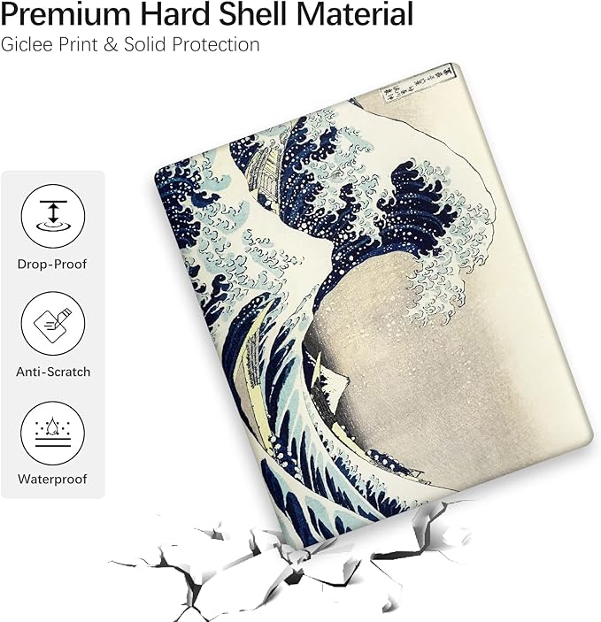 Berkin Arts for MacBook Air 13.6 inch Case A3240 A3113 A2681 (M4 M3 M2) 2025 2024-2022 Release with Keyboard Cover & Screen Protector (The Great Wave by Hokusai)