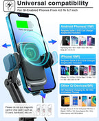 TOPGO [Upgraded Cup Phone Mount Wireless Charger, Universal Cell Phone Holder Car Charger Wireless Charger Cup Phone Holder Fast Charging for iPhone16 Pro Max, Samsung Galaxy - Black