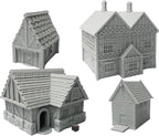 Paintable Tabletop Miniature Little Town Building Terrains Compatible with RPG War Games - 18mm Scale Dioramas Building Set Scenery with Medieval Architecture Style by HAUTICO (HVillageHouses2-1)