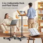 NAMON Laptop Floor Stand with Wheels - 2 in 1 Dual-use Floor & Desk Stand, Solid Wood and Height Adjustable from 16.5" to 51", Stable Small Standing Desk for Office, Home, Study