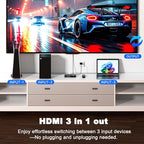 HDMI Switch 3 in 1 Out, 4K@60Hz Switcher, Auto-Switching HDMI 2.0 Switcher with Remote, HDCP 2.2/HD R/3D, Works with PS5/PS4/Switch/Xbox/PC
