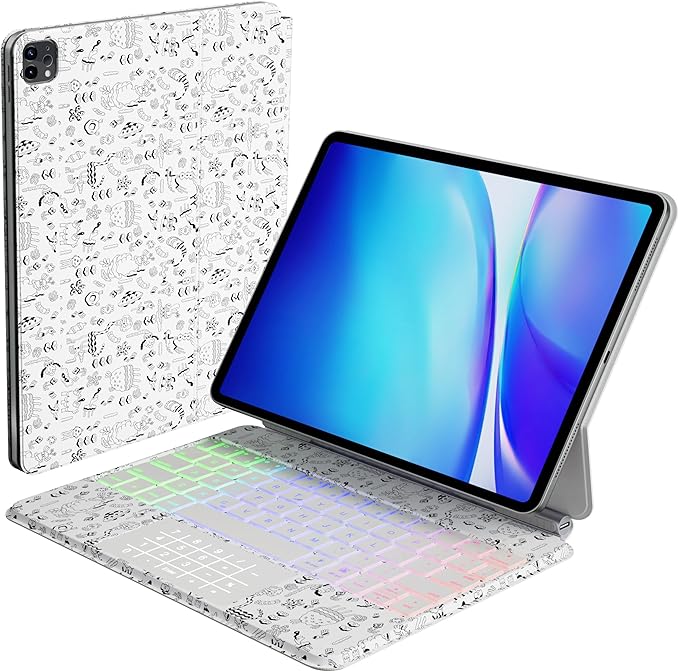 Keyboard Case for iPad Air 11 inch M2/M3 & iPad Pro 11 inch (1st/2nd/3rd/4th Generation) & iPad Air 4th/5th Gen 10.9" Magic Magnetic Keyboard Case with Multi-Trackpad 7 Color Backlit (White)