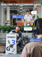 SYNCO Wireless Lavalier Microphone, G3 Lapel Mic Grey Triple Channel Transmission up to 250m for DSLR Camera Smartphone Laptop for YouTube Streaming Vlogging, Wireless-Lavalier-Recording-Video-Mic