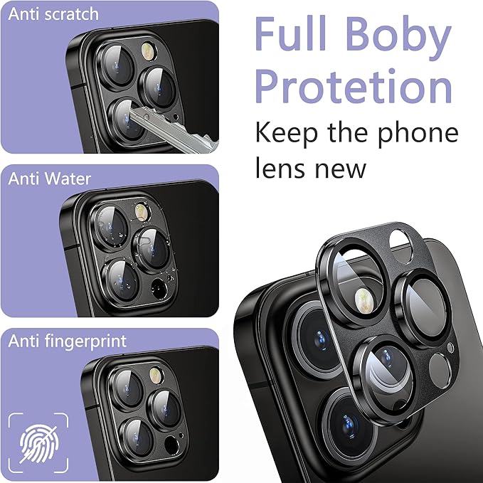 2 Pack Camera Lens Protector for iPhone 15 Pro/iPhone 15 Pro Max,[Not Easy to Breakn ] AR Tempered Glass Strong Adsorption Metal Camera Cover Screen-Inky blue
