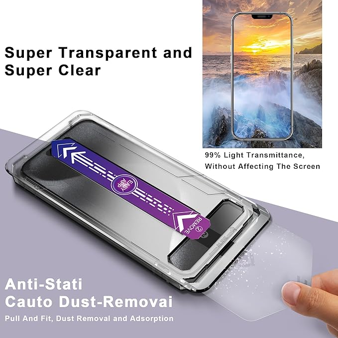 2 Pack Screen Protector for iPhone 12 Pro Max, 9H Tempered Glass, Full Coverage, Anti-Fingerprint, Auto Dust-Elimination, No Bubble, Easy Installation