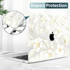 TWOLSKOO Compatible with M4 MacBook Air 13.6 inch Case 2025-2022 Release M4 A3240 M3 A3113 M2 A2681, Plastic Hard Shell & Keyboard Cover & Type C Adapter & Screen Protector, Gold Cherry Blossom