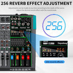 Depusheng MX6 6 Channel Sound Mixer Audio Mixing Console 48V 256DSP Professional USB PC Play Record Podcast Live Broadcast (US MX6)