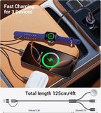 Temdan for Travel Vacation Essentials,3 in 2 USB C Cable for Apple Watch Charger/iPhone 16 Charger/Lightning,Multi Charging Cable Cord,Camping Essentials,Designed for iWatch &iPhone 16-12-4FT Black