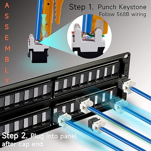 Cat6 Patch Panel 48 Port with Keystone, RJ45 Network Panel 19 Inch, Punch Down Keystone Ethernet Patch Panel with Back Bar