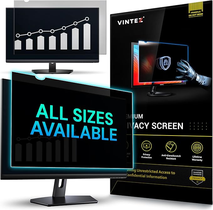 VINTEZ 21.5 Inch 16:9 Privacy Screen for Computer Monitor and Laptop - Anti Glare Protector Film Blue Light Filter Eye Protection - Computer Screen Privacy Shield, [1 Pack]
