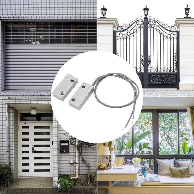 Magnetic Reed Switch Wired Surface Mount Normally Open/Closed NC/NO Contact Sensor Alarm Magnetic Door Switch with 3 Wires, Zinc Alloy Sliver, MC-52