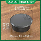 5 Pcs Desk Grommet 2-1/16" / 53 mm, Desk Cord Hole Cover, Cable Grommet ABS Plastic, Desk Hole Grommet for Home & Office Pc, Detachable Adjustable Cable Cord Organizer-Black