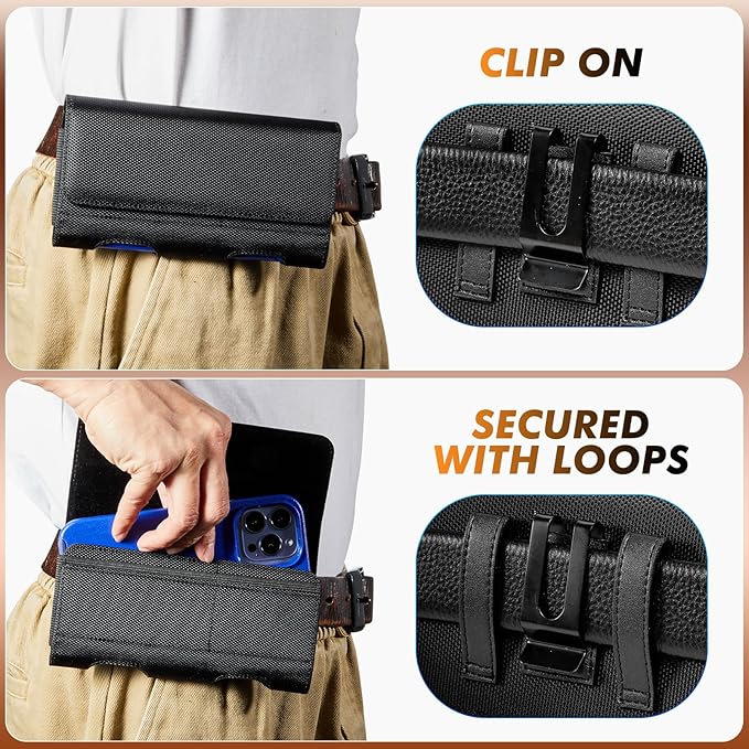 BECPLT Nylon Belt Holster Case Cell Phone Pouch Belt Holder Phone Holster Cover with Clip - Compatible with iPhone 13 Mini, 12 Mini, SE 2020, 8, 7, 6, 6S, Galaxy S10e, S7, J5 (Black)