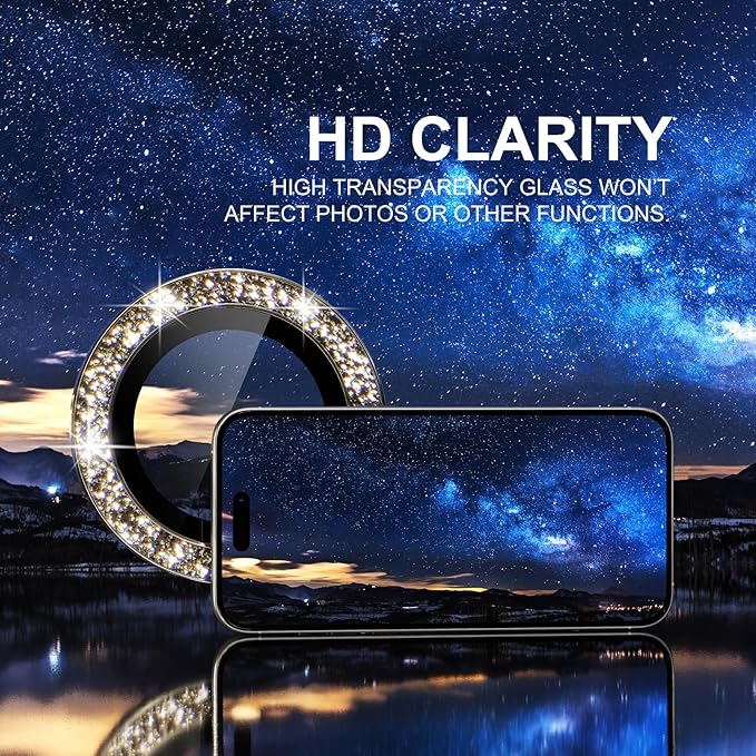 Choiche Compatible for iPhone 15 Pro/iPhone 15 Pro Max Camera Lens Protector Bling, 9H Tempered Glass Camera Cover Screen Protector Metal Ring Decoration Accessories (Glitter-Titanium Gray)