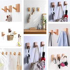 HomeDo 8Pack Adhesive Wall Hooks Hat Rack, Wooden Coat Hooks Wall Mounted, Decorative Single Organizer Hat Hanger Towel Rack, Heavy Duty Hooks (Rectangle-Beech,8P)