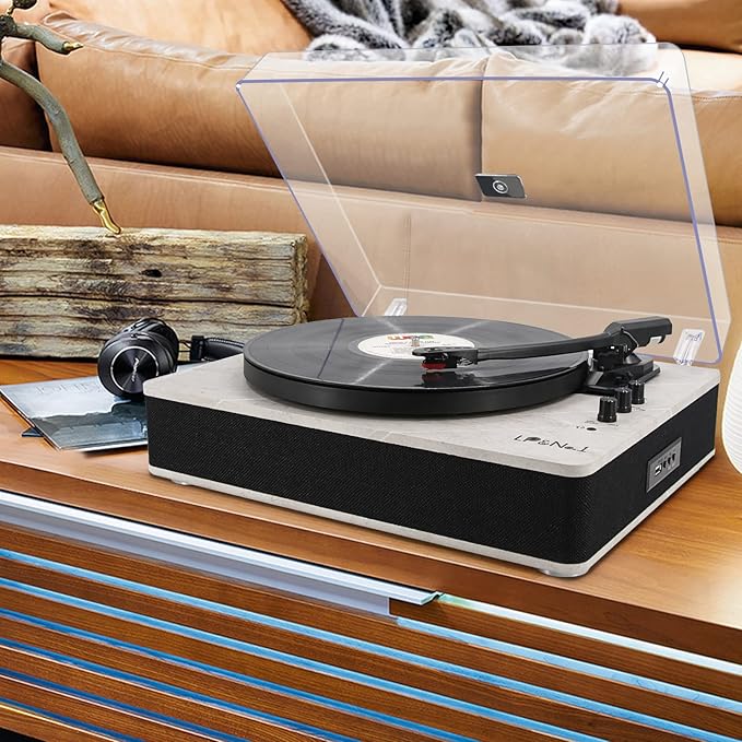 LP&NO.1 Record Player wirelessTurntable with Built-in Speakers and USB Play&Recording Belt-Driven Vintage Phonograph Record Player 3 Speed for Entertainment and Home Decoration(Light Gray)
