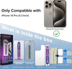 2 Pack Matte Screen Protector for iPhone 16 Pro 6.3-Inch Auto Dust Removal, No Bubbles, Tempered Glass Film, Easy Installation