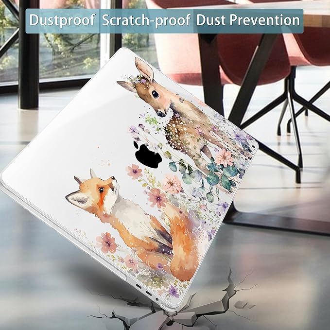 Mektron Case for MacBook Pro 16 Inch A2141 Cover 2019 Release 16" with Liquid Retina Display/Touch ID, Plastic Hard Shell with Keyboard Skin & Screen Protector & Dust Plug, Fox and Deer