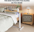FLEXISPOT H7 Adjustable Overbed Bedside Table with Wheels Pneumatic Mobile Standing Desk Laptop Desk Rolling Computer Cart Movable Table Hospital Home Use(31.5" W x 17.7" D, Maple Large)