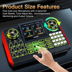 Audio mixer, suitable for live streaming, singing, and gaming on computers/phones; podcast mixer with real-time sound card, noise reduction function, and one-click mute function