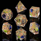 ARUOHHA DND Resin Dice Translucent Yellow Leaf Sharp Edged Dice Set, 7pcs Flower Inclusions Polyhedral D and D Dice RPG Role Playing Game D20 D12 D10 D8 D6 D4