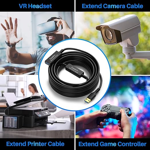 USB 3.0 Active Extension Cable 35 Feet, Long USB Type-A Male to Female Extender Cord, Built-in 2 Signal Booster Smart Chips, 5Gbps Transfer, for Printer, Xbox, Webcam, VR, Hard Drive, USB Hub and More