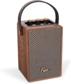 Fuse Andle Vintage Retro Bluetooth Speaker with Vegan Leather Handle | Portable Speaker with Smartphone Connection | USB & AUX Input | Stylish Brown Wood Exterior
