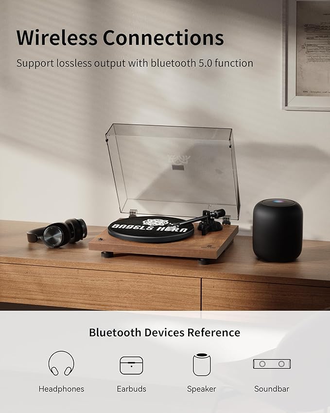 ANGELS HORN Turntable, Vinyl Record Player, Built-in Phono Preamp, Belt Drive 2-Speed, Adjustable Counterweight, AT-3600L (Upgraded Bluetooth Version)