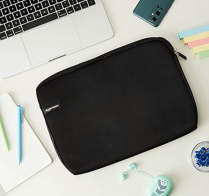 Amazon Basics 14 inch Laptop Sleeve, Compatible Protective Case with Zipper for MacBook Pro, MacBook Air - Black