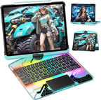 KITONE Transparent Case with Wireless Keyboard for iPad Air 13-in.(M3/M2, 2025/2024), 7 Colors Backlight, Trackpad, 360°Rotating Stand for iPad Pro 12.9-in (6/5/4/3 Gen), Tech Style