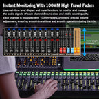 Digital Mixer 16 Channel,Sound Board Mixing Console, Dual DSP Reverb, Dual 7-Band EQ, 48V Phantom Power, 4 Group Stereo Output Input, PAD