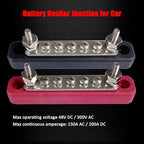 2 x #10 (M5) Studs Power Distribution Block with 5 x #8 (M4) Screws, Ampper 4.2" Bus Bar 12V Power Distribution Terminal Block Battery Busbar for Car Audio Solar (Red & Black)