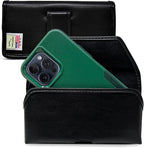 Turtleback Belt Holder for iPhone 16 Pro Max, 15 Pro Max, 14 Pro Max -Medium- Fits w/Shockproof Commuter Style Cases, Premium Black Leather Horizontal Case Magnetic Closure Leather Wrapped Clip