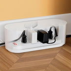 D-Line Cable Management Box, Power Strip Holder, Floor Outlet Hiders, Desk Cord Organizer, Cover TV Wires, Wire Storage, Extension Hider, Office Concealer for Cords, Baby Proof Cables - Large, White