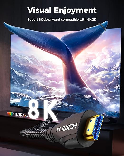 Short HDMI Cable 1FT - 8K High Speed HDMI Cable,48Gbps,8K 60hz,4K 120hz,Braided,eARC - Compatible for HDTV/PS5/PS4/Blu-ray